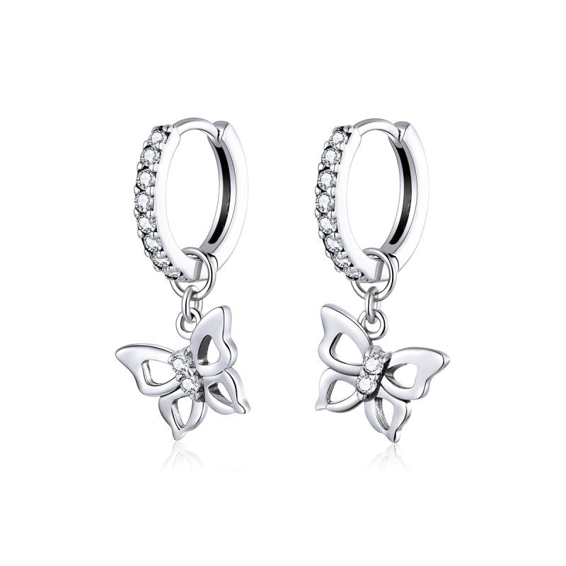 1 Pair Cute Sweet Dragonfly Butterfly Plating Inlay Sterling Silver Zircon Drop Earrings