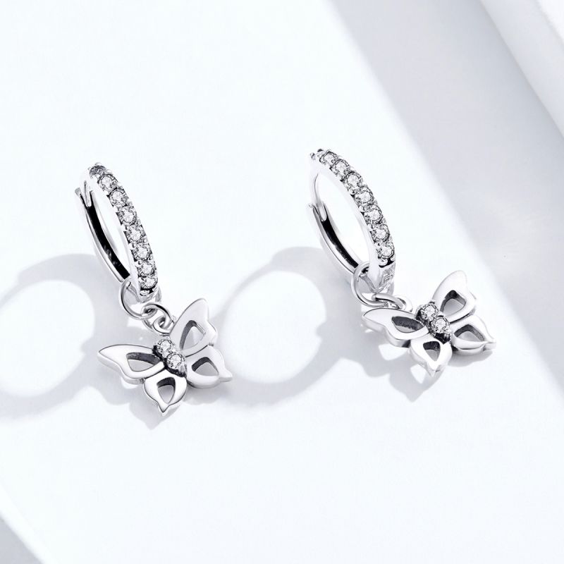 1 Pair Cute Sweet Dragonfly Butterfly Plating Inlay Sterling Silver Zircon Drop Earrings