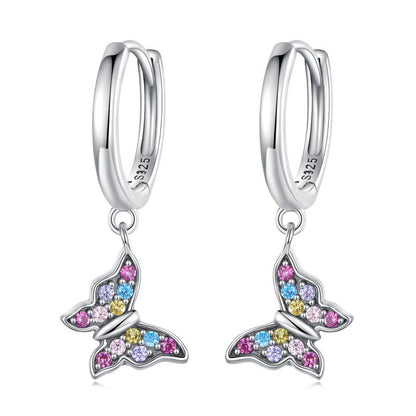 1 Pair Cute Sweet Dragonfly Butterfly Plating Inlay Sterling Silver Zircon Drop Earrings