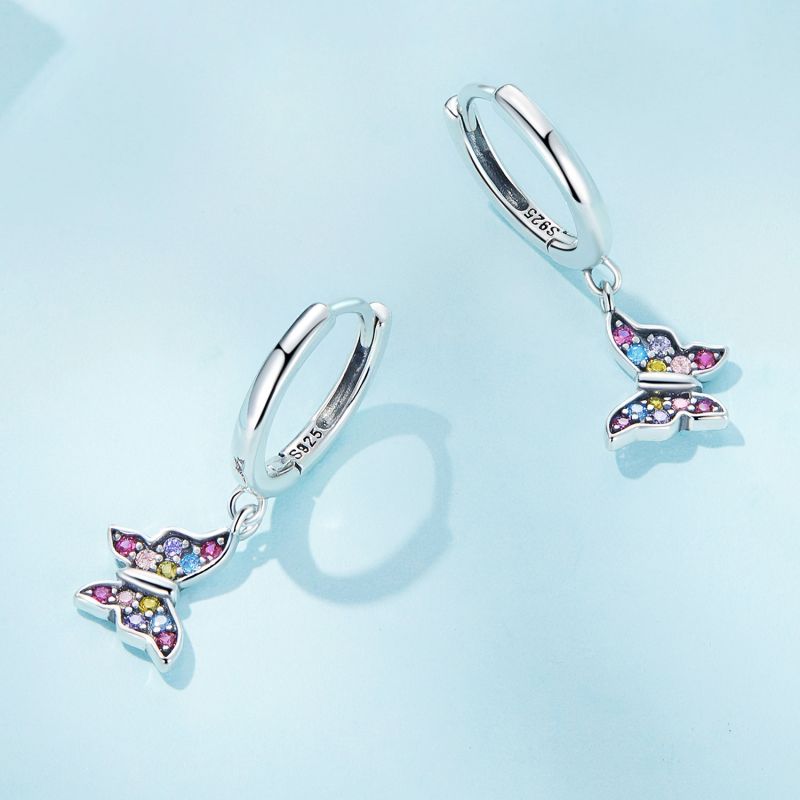 1 Pair Cute Sweet Dragonfly Butterfly Plating Inlay Sterling Silver Zircon Drop Earrings