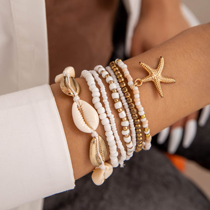 Casual Vacation Simple Style Geometric Starfish Glass Shell Knitting Women's Bracelets