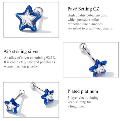 1 Pair Simple Style Star Moon Inlay Sterling Silver Zircon Drop Earrings