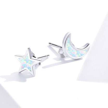 1 Pair Simple Style Star Moon Inlay Sterling Silver Zircon Drop Earrings