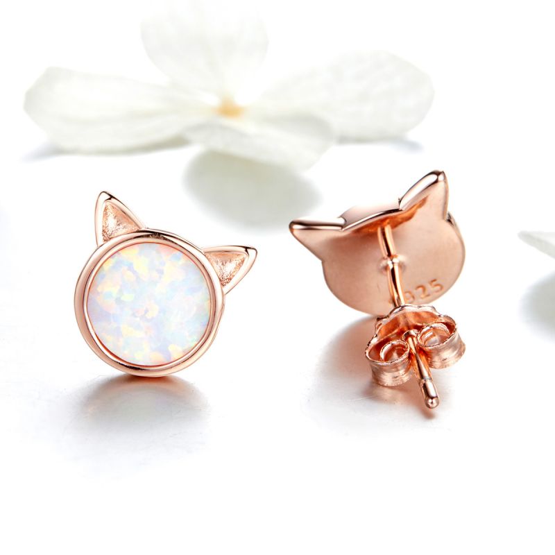 1 Pair Cute Simple Style Paw Print Cat Inlay Sterling Silver Zircon Ear Studs