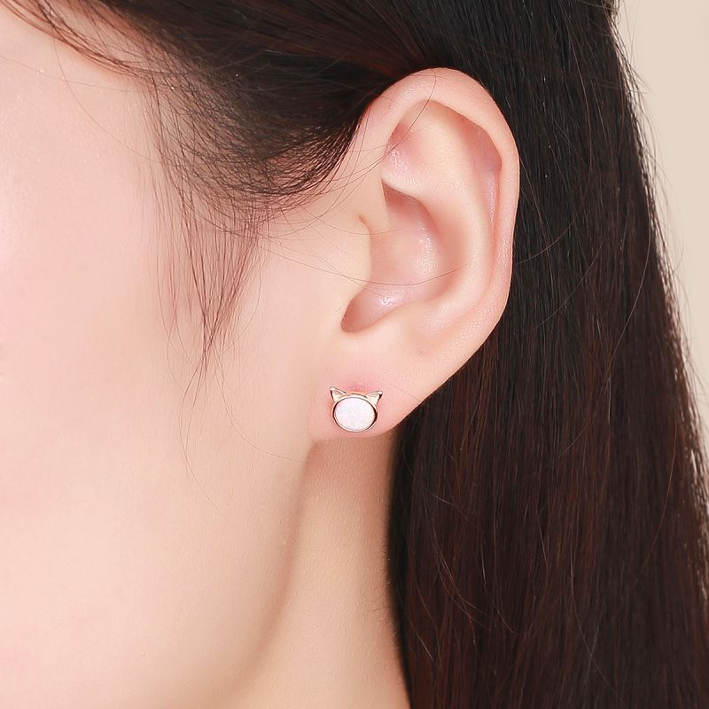 1 Pair Cute Simple Style Paw Print Cat Inlay Sterling Silver Zircon Ear Studs