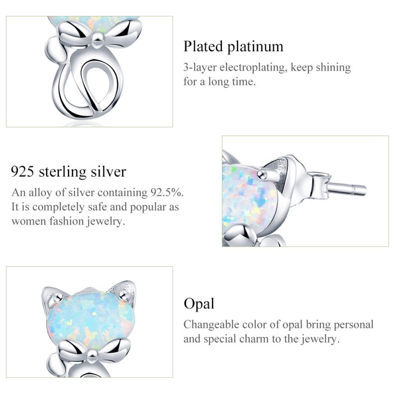 1 Pair Cute Simple Style Paw Print Cat Inlay Sterling Silver Zircon Ear Studs