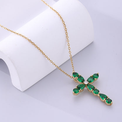 Vintage Style Cross Stainless Steel Plating Inlay Zircon 18k Gold Plated Pendant Necklace