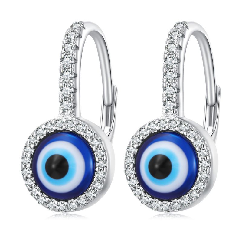 1 Pair Romantic Simple Style Devil's Eye Inlay Sterling Silver Zircon Earrings