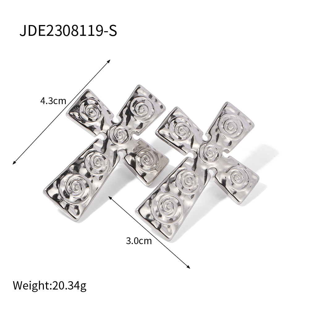 1 Pair Retro Cross Plating Stainless Steel 18k Gold Plated Ear Studs