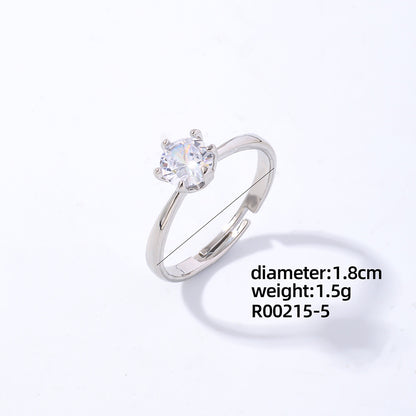 Luxurious Simple Style Shiny Square Eye Copper Plating Inlay Zircon White Gold Plated Open Rings