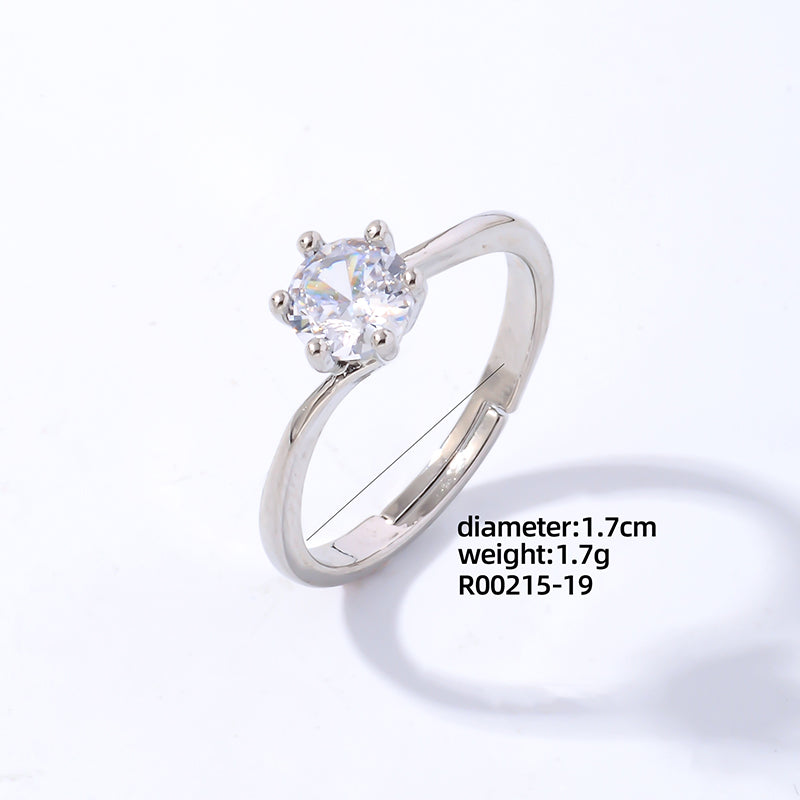 Luxurious Simple Style Shiny Square Eye Copper Plating Inlay Zircon White Gold Plated Open Rings