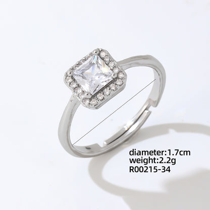 Luxurious Simple Style Shiny Square Eye Copper Plating Inlay Zircon White Gold Plated Open Rings