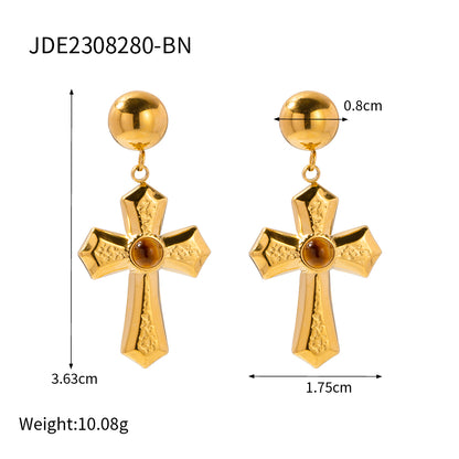 1 Pair Simple Style Cross Plating Stainless Steel 18k Gold Plated Drop Earrings