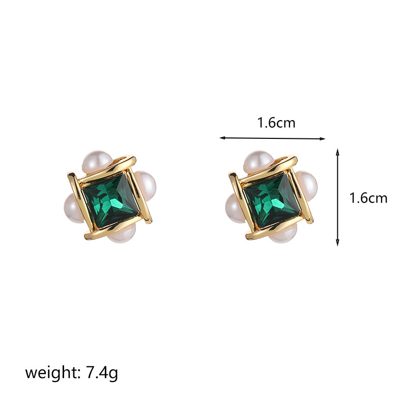 1 Pair Ig Style Square Plating Inlay Copper Freshwater Pearl Glass Zircon 18k Gold Plated Silver Plated Ear Studs