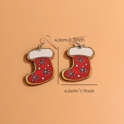 1 Pair Cute Sweet Artistic Santa Claus Tree Snowman Stainless Steel Wood Drop Earrings