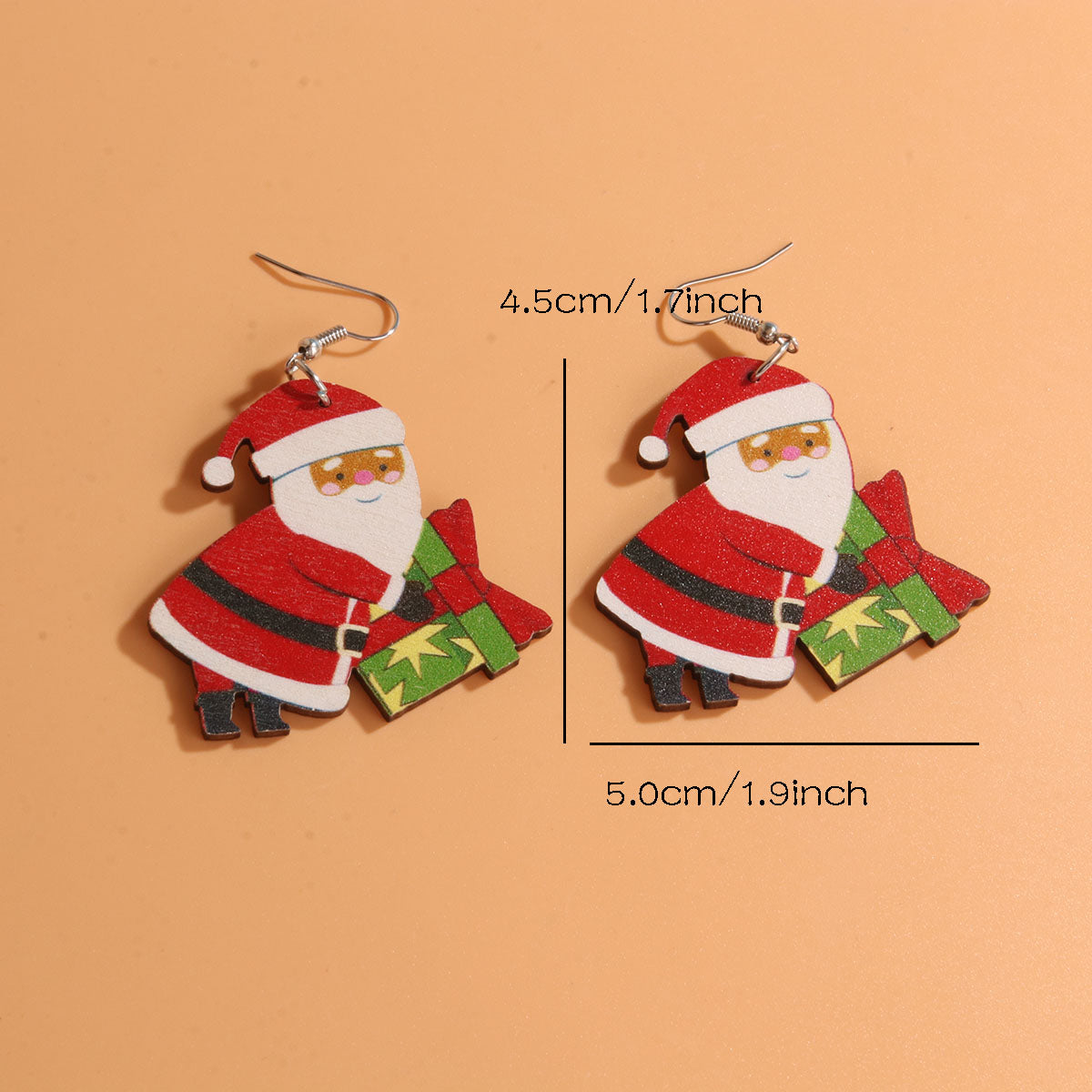 1 Pair Cute Sweet Artistic Santa Claus Tree Snowman Stainless Steel Wood Drop Earrings