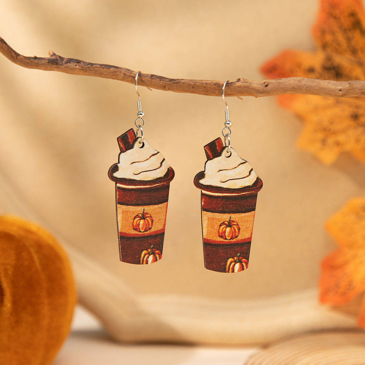 Wholesale Jewelry Casual Animal Pumpkin Water Droplets Wood Irregular Printing Drop Earrings