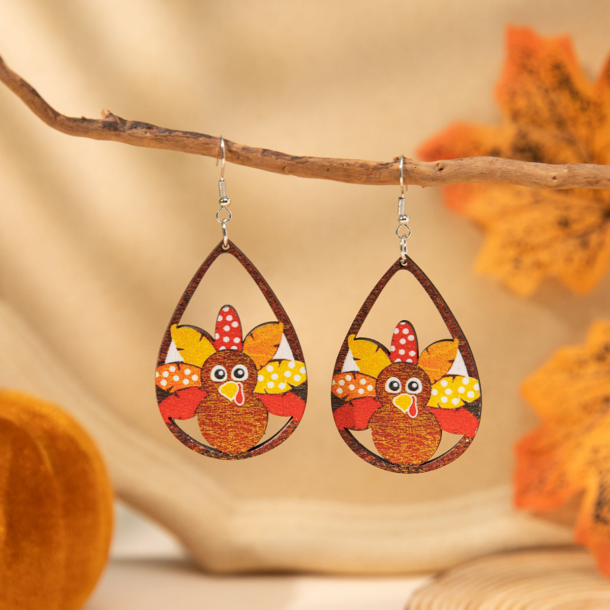 Wholesale Jewelry Casual Animal Pumpkin Water Droplets Wood Irregular Printing Drop Earrings