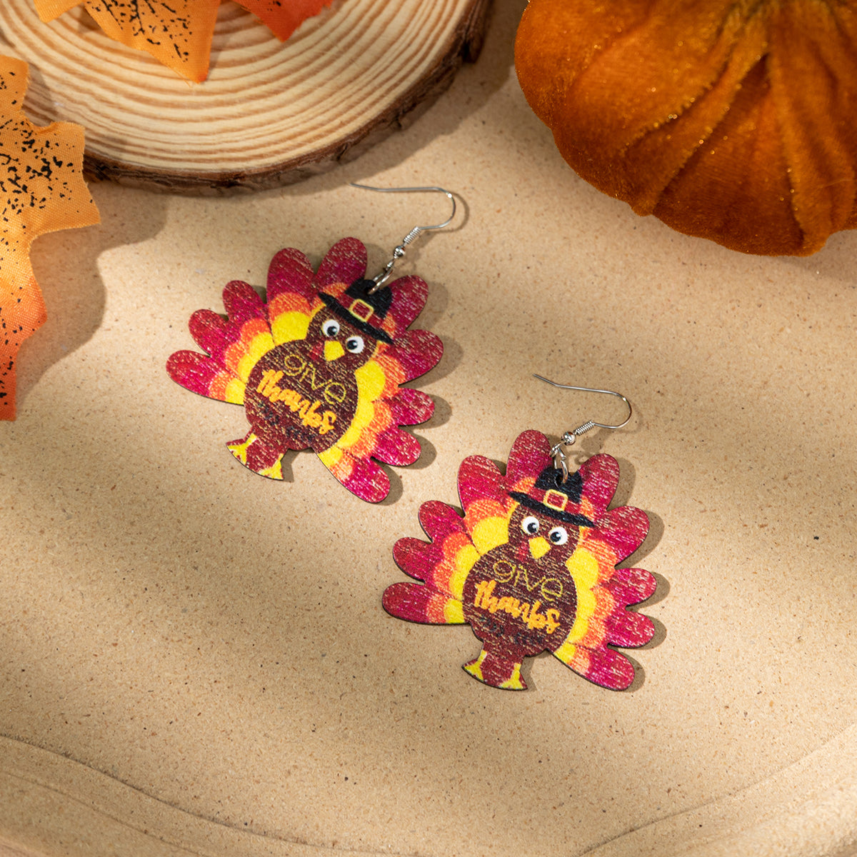 Wholesale Jewelry Casual Animal Pumpkin Water Droplets Wood Irregular Printing Drop Earrings