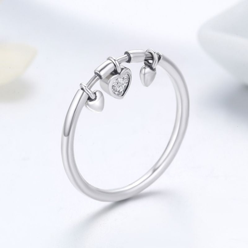 Ig Style Casual Heart Shape Sterling Silver Charm Inlay Zircon Charm Rings