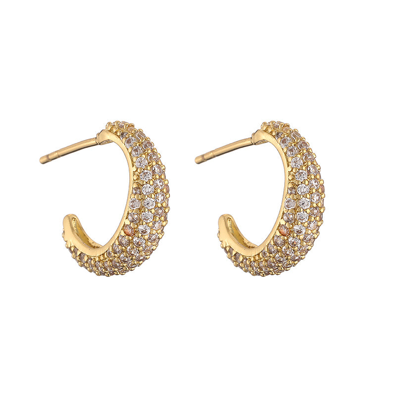 1 Pair Elegant Shiny C Shape Plating Inlay Copper Zircon 18k Gold Plated Earrings Ear Studs