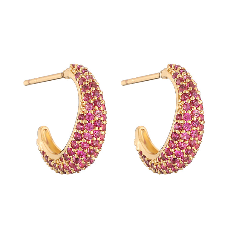 1 Pair Elegant Shiny C Shape Plating Inlay Copper Zircon 18k Gold Plated Earrings Ear Studs