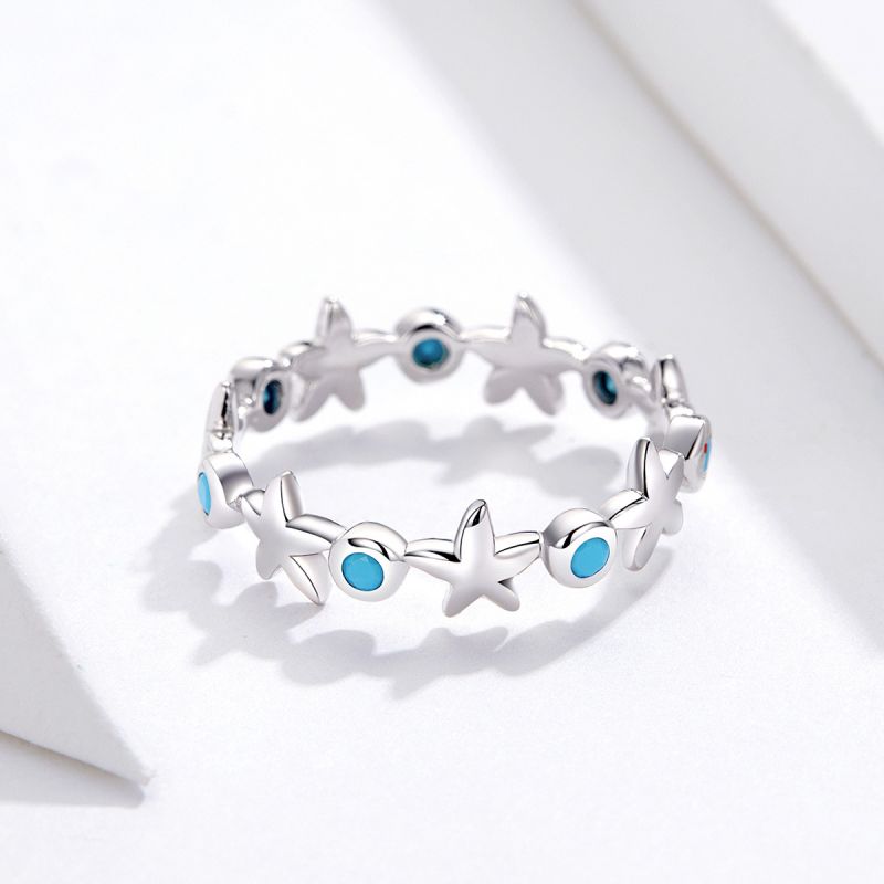 Casual Streetwear Starfish Sterling Silver Inlay Zircon Rings