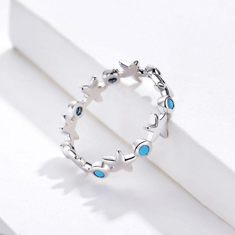 Casual Streetwear Starfish Sterling Silver Inlay Zircon Rings