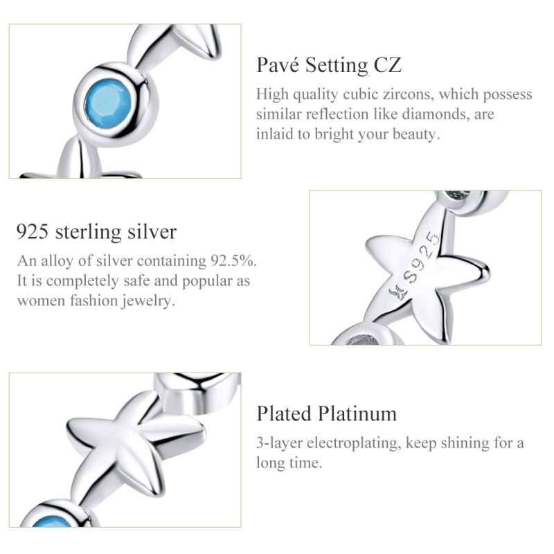 Casual Streetwear Starfish Sterling Silver Inlay Zircon Rings