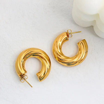 1 Pair Elegant Simple Style Solid Color Plating Stainless Steel 18k Gold Plated Earrings