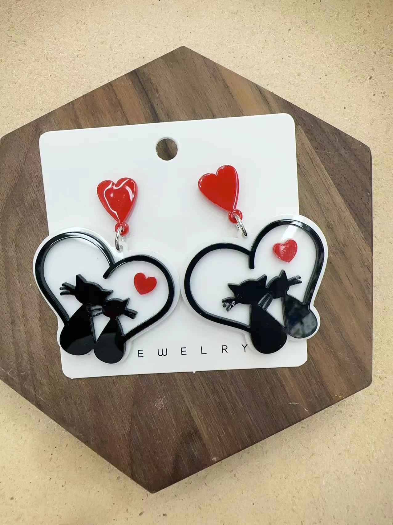 Wholesale Jewelry Fashion Astronaut Color Block Heart Shape Arylic No Inlaid Earrings