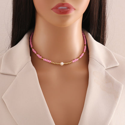 Casual Bohemian Multicolor Stainless Steel Artificial Pearl Seed Bead Beaded Handmade Necklace