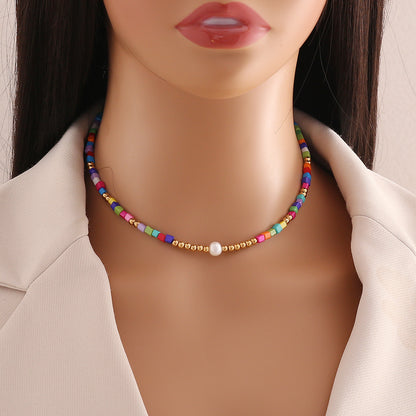 Casual Bohemian Multicolor Stainless Steel Artificial Pearl Seed Bead Beaded Handmade Necklace