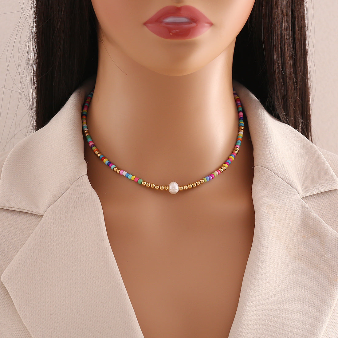 Casual Bohemian Multicolor Stainless Steel Artificial Pearl Seed Bead Beaded Handmade Necklace