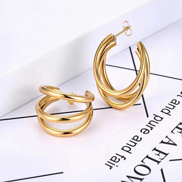 1 Pair Elegant Vintage Style Solid Color Plating Stainless Steel 18k Gold Plated Hoop Earrings