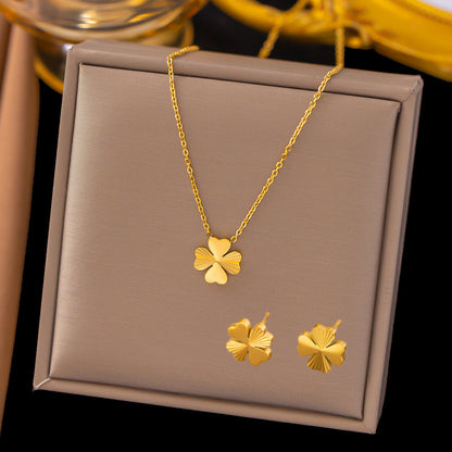 Wholesale Retro Flower Titanium Steel Plating Earrings Necklace