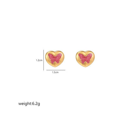 1 Pair Cute Heart Shape Enamel Plating Inlay Stainless Steel Zircon 18k Gold Plated Ear Studs