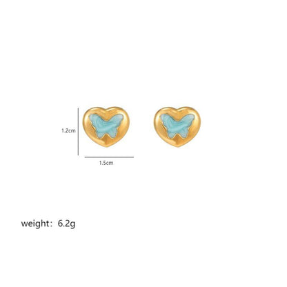 1 Pair Cute Heart Shape Enamel Plating Inlay Stainless Steel Zircon 18k Gold Plated Ear Studs