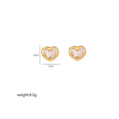 1 Pair Cute Heart Shape Enamel Plating Inlay Stainless Steel Zircon 18k Gold Plated Ear Studs