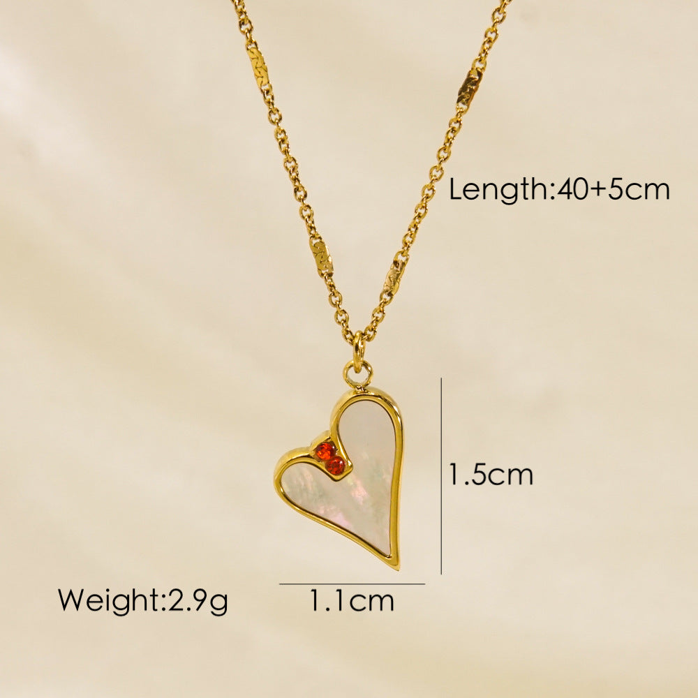 Retro Oval Heart Shape Titanium Steel Plating Inlay Natural Stone Shell 14k Gold Plated Pendant Necklace