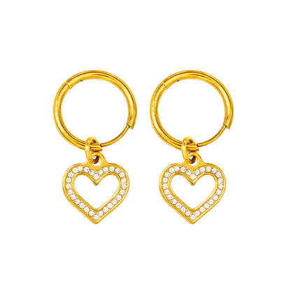 Wholesale Sweet Streetwear Heart Shape Titanium Steel Plating Inlay Artificial Diamond Earrings Necklace