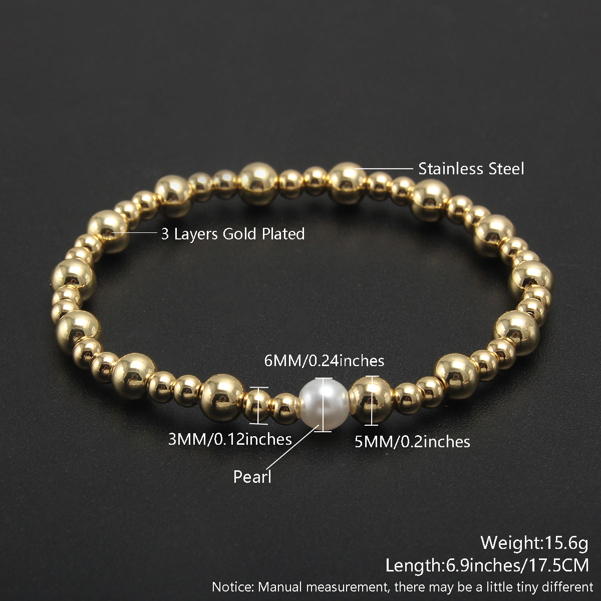 Simple Style Geometric Color Block Stainless Steel Artificial Pearl Plating 18k Gold Plated Bracelets