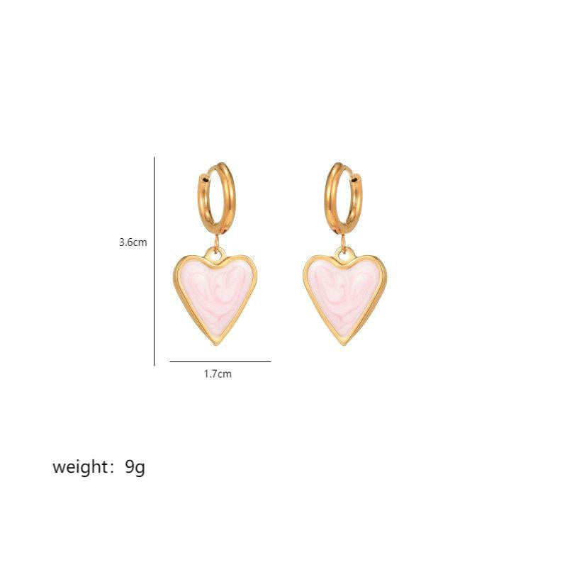 1 Pair Ig Style Heart Shape Enamel Plating Stainless Steel 18k Gold Plated Drop Earrings