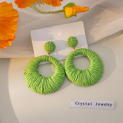 1 Pair Vacation Round Plating Alloy Raffia Drop Earrings