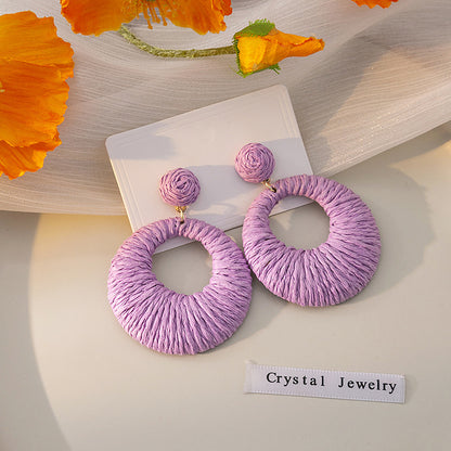 1 Pair Vacation Round Plating Alloy Raffia Drop Earrings