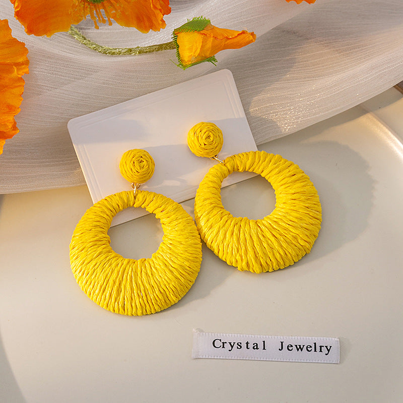 1 Pair Vacation Round Plating Alloy Raffia Drop Earrings