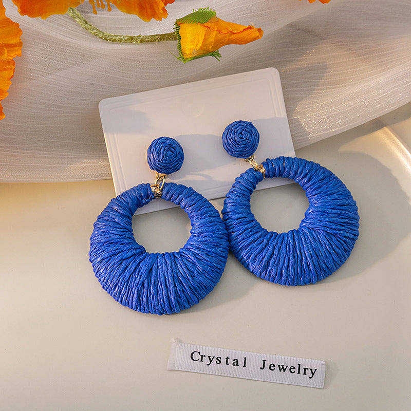 1 Pair Vacation Round Plating Alloy Raffia Drop Earrings