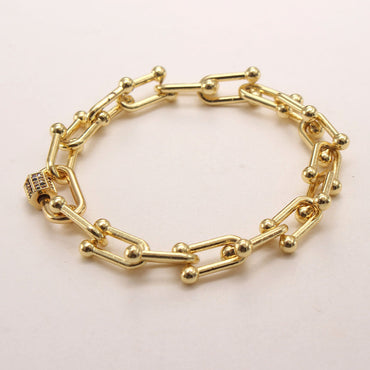 Vintage Style Punk Solid Color Copper Plating Inlay Zircon Gold Plated Bracelets Necklace