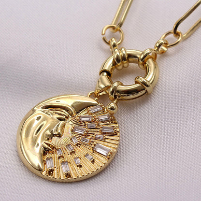 Hip-hop Vintage Style Star Moon Lightning Copper Plating Inlay Zircon Gold Plated Pendant Necklace