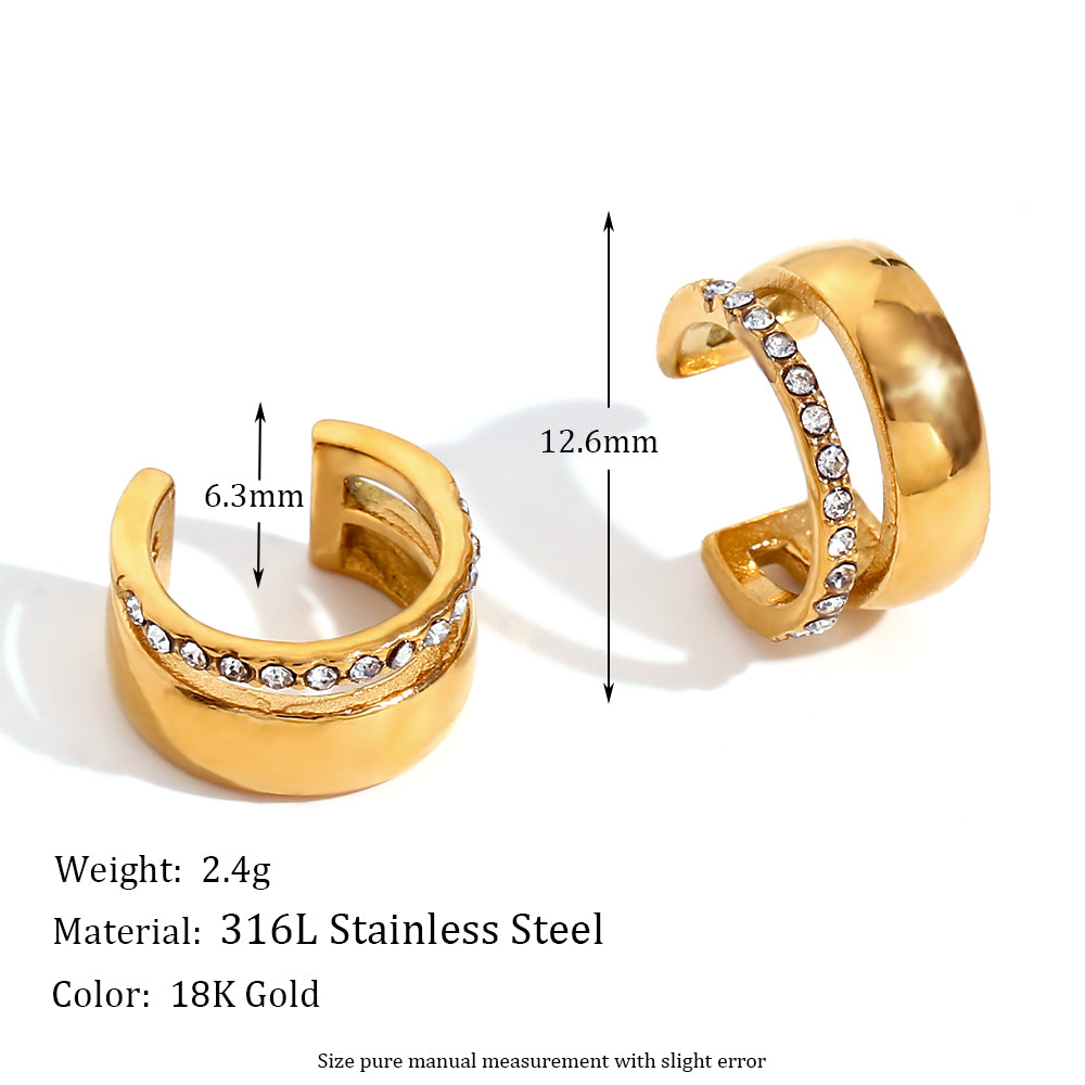 1 Pair Casual Simple Style C Shape Plating Inlay Stainless Steel Rhinestones 18k Gold Plated Ear Cuffs